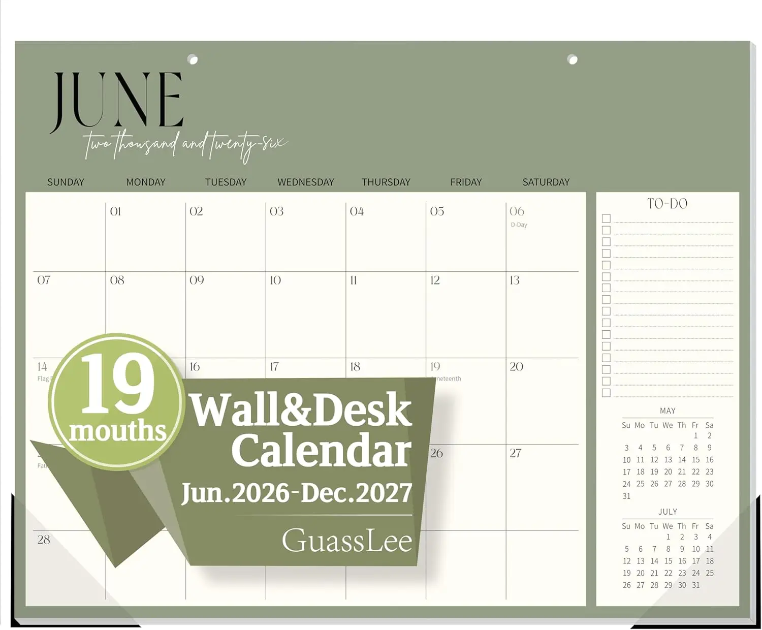 

19-Month Desk & Wall Calendar 2026-2027, 14" x 11" Thick Paper Monthly Planner for Home Office, Dorm & School