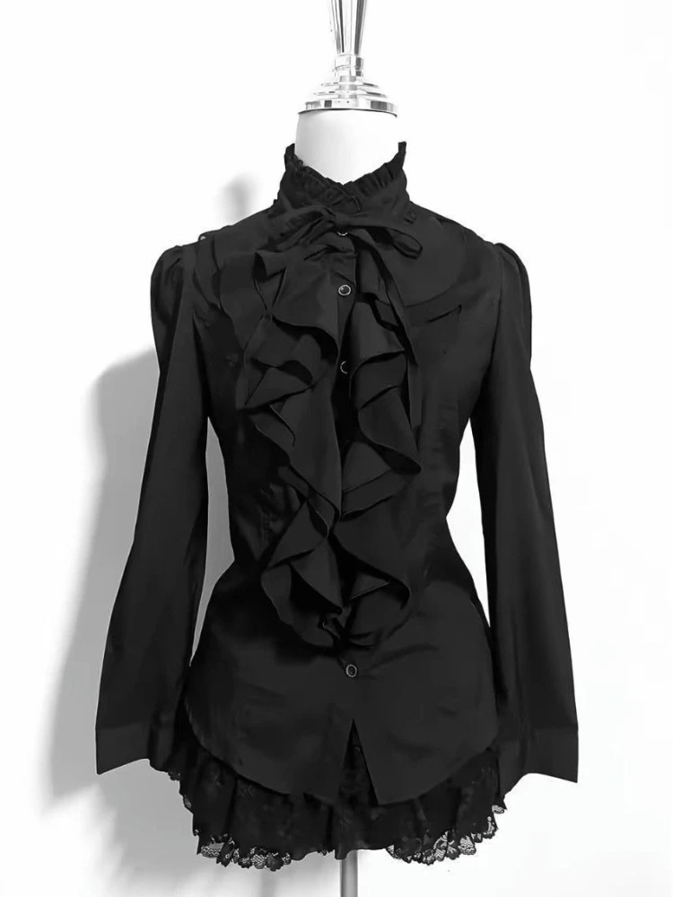 Japonês lolita estilo gótico blusa feminina vintage elegante camisas de moda vintage y2k estética babados topos roupas cosplay