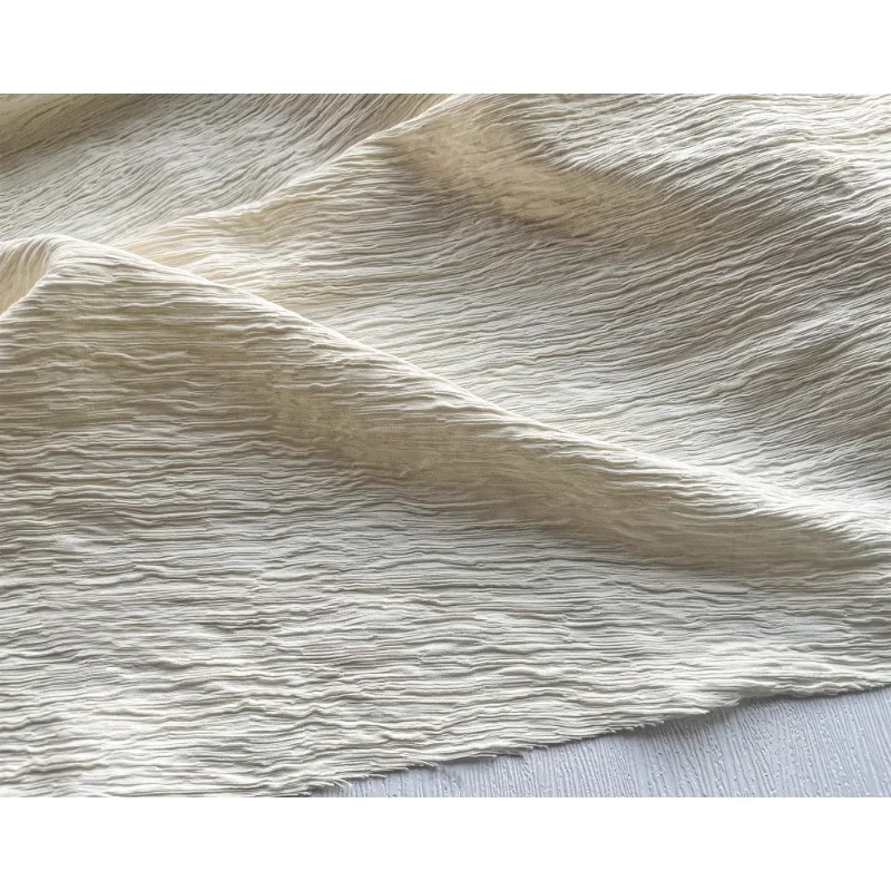 Off White Wrinkled Bark Texture Jacquard Fabric Three-dimensional Texture Pressed Pleat Handmade DIY Clothing Designer Fabric