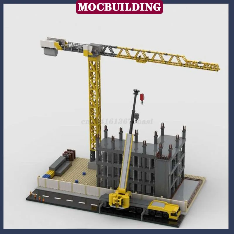 MOC Urban Construction Site Tower Crane Model Building Block Assembly Truck Street View Architecture Collection Series Toy Gifts