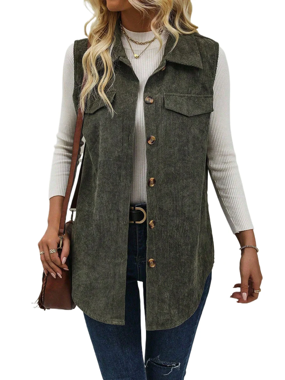 Fashion Commuting Corduroy Vest Autumn New Solid Color Lapel Sleeveless Single Breasted Vest Casual Women's Clothing