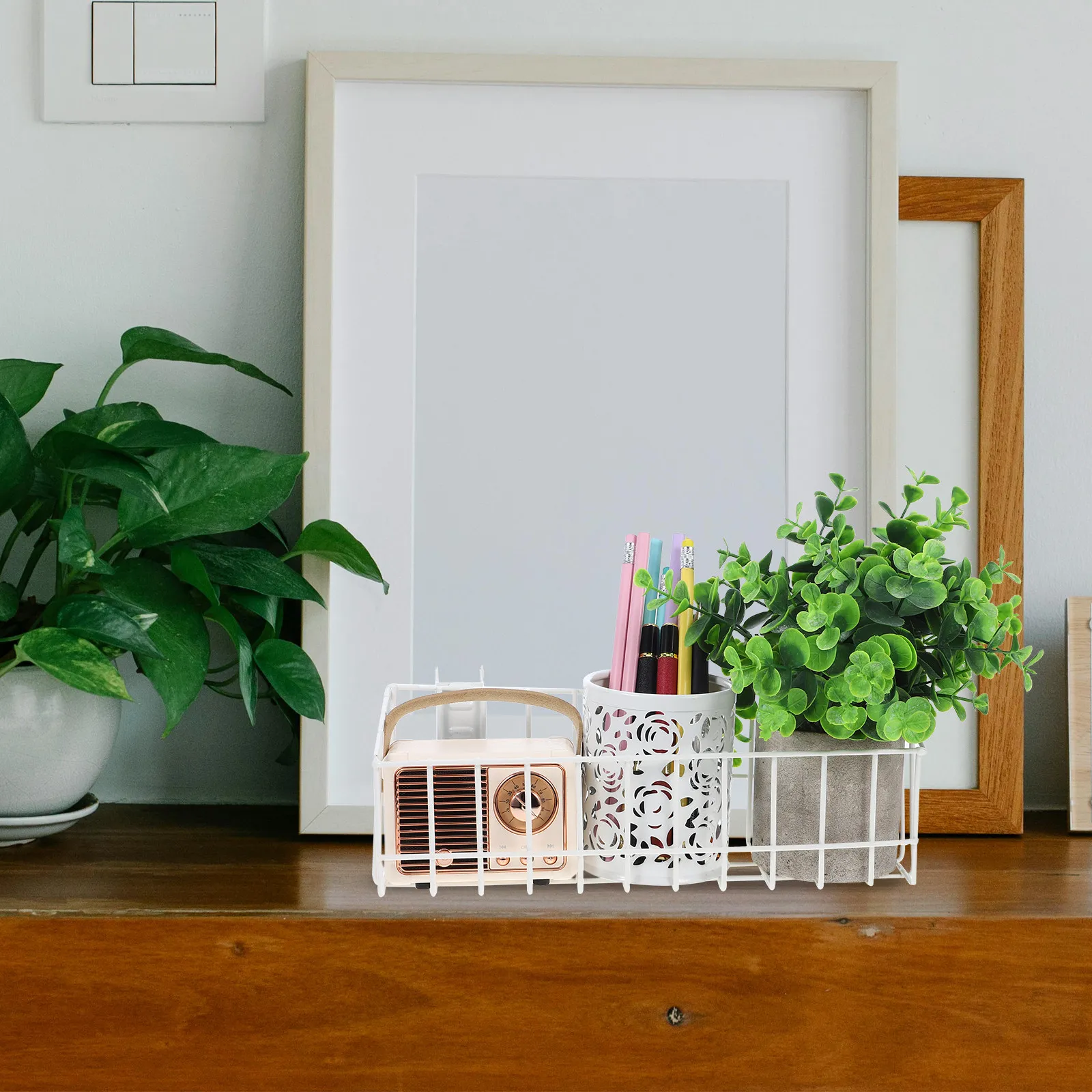 Small Hanging Bookshelf Stainless Steel Wire Basket File Organizer Newspaper Holder for Kids Nursery Classroom Office Decor