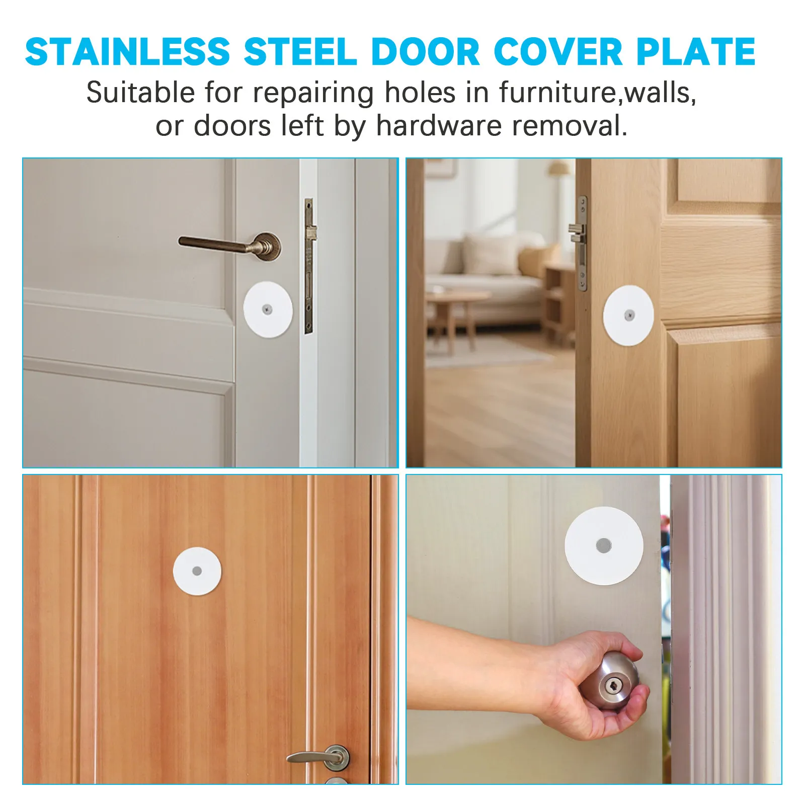 2 Set Stainless Steel Door Hole Cover Filler Plate Deadbolt Knob Hardware Repair for Lock