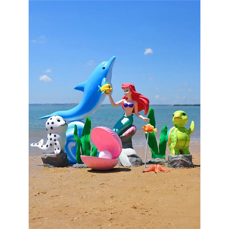 في الهواء الطلق حورية البحر محارة المرجان النحت الألياف الزجاجية حوض السمك الشاطئ