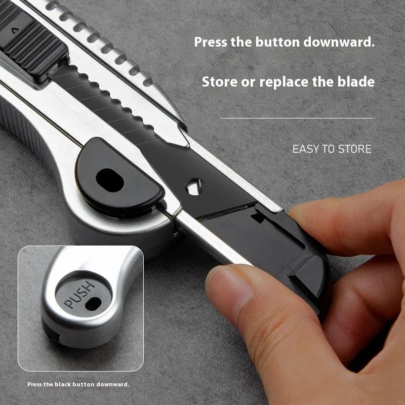 سكين ورق جدران فولاذي سميك من الدرجة الصناعية، شفرة سوداء معدنية من الفولاذ المقاوم للصدأ، قاطع ورق #2