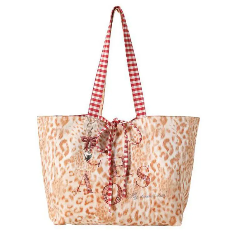 

2025 New Fashion Leopard Pattern Design Single Shoulder Women Bag With Grid Splicing Large Capacity Handheld Tote Bag For Women
