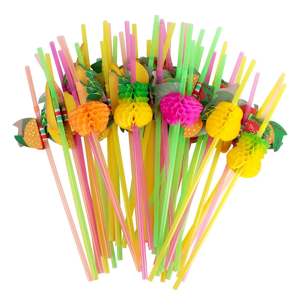 

50 Pcs Fruit Straws Holiday Party Ornament Decorate Table Drinks Plastic Props Drinking Suckers