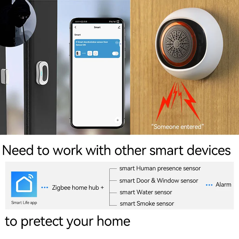 Laute Stimme Tuya Smart Sirene Alarm ZigBee drahtlose akustische und visuelle Alarm Horn