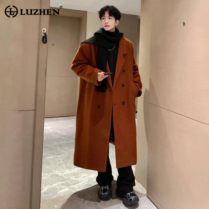 

LUZHEN 2025, зимняя новая однотонная элегантная темпераментная шерстяная ветровка, пальто, мужская стильная красивая повседневная мужская одежда JY5240