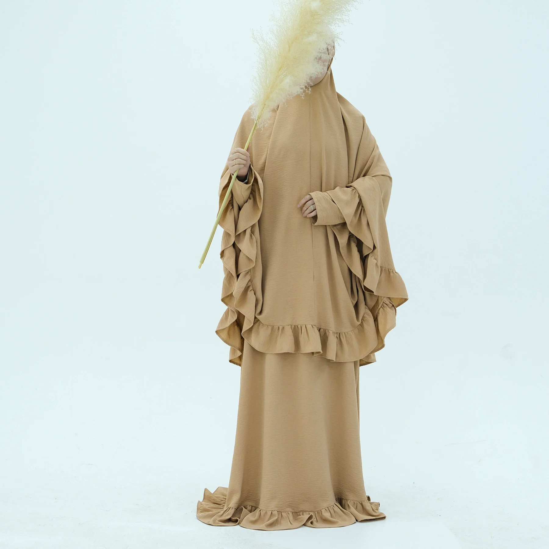 イスラム教徒の女性向けトルコ・ドバイ・アバヤ、紐付きホーンスリーブロングドレス、控えめなローブ、カフタン、女性用イブニングマキシドレス、イスラム服