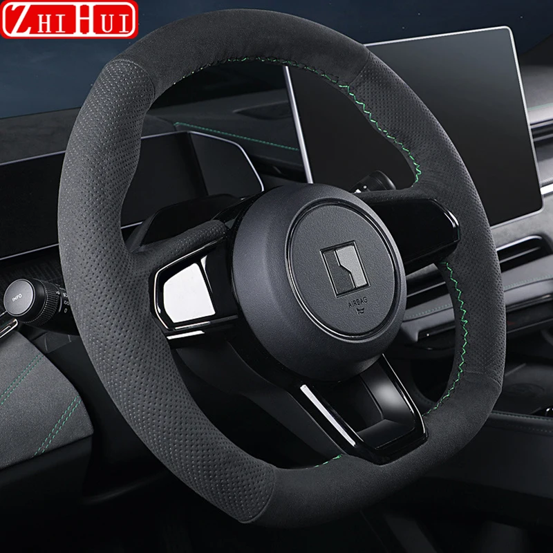 

For Zeekr 001 2021 2022 2023 Car Styling Suede Hand Sewn Steering Wheel Protective Cover Auto Accessories