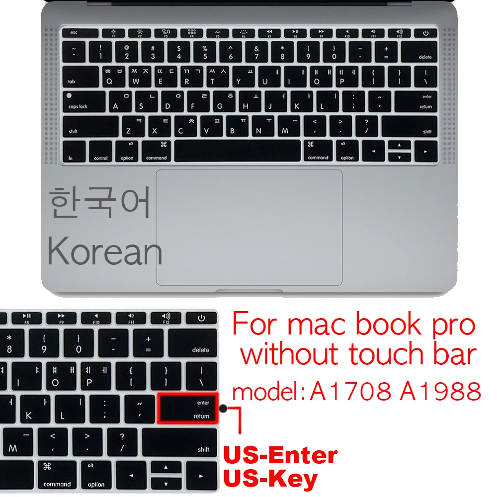 Korean US-Key US-Enter Keyboard Cover case Protector For Macbook Pro 13Air 11 12 15 touchbar A2159 A1466 A1932/A1990/A1398/A1708