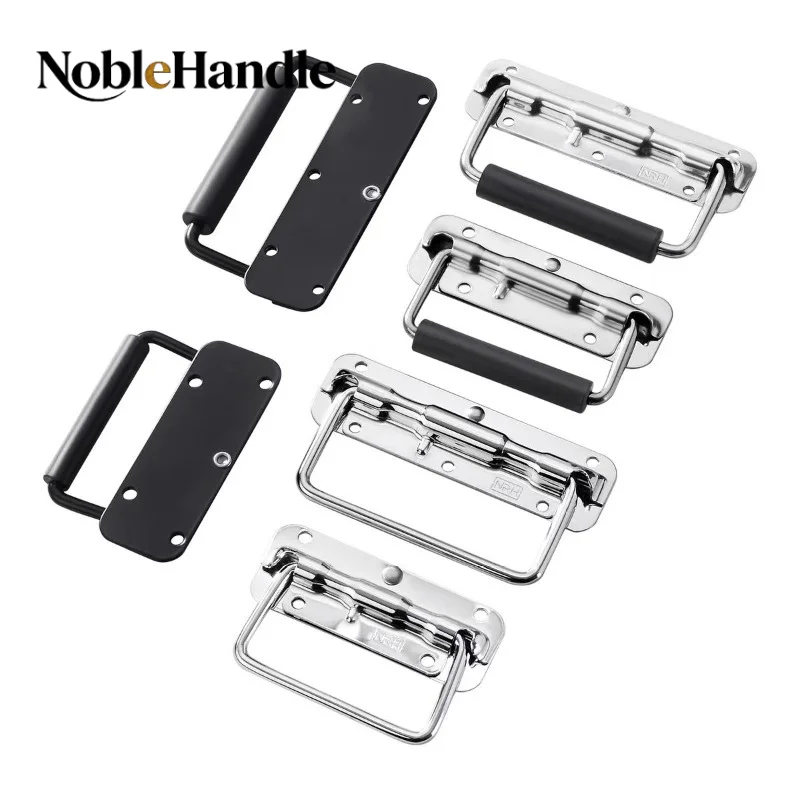 LS122 Folding Spring Handle Long Iron Pull Ring Handle Industrial Equipment Case Lifting Handle Wooden Box Replacement Hardware