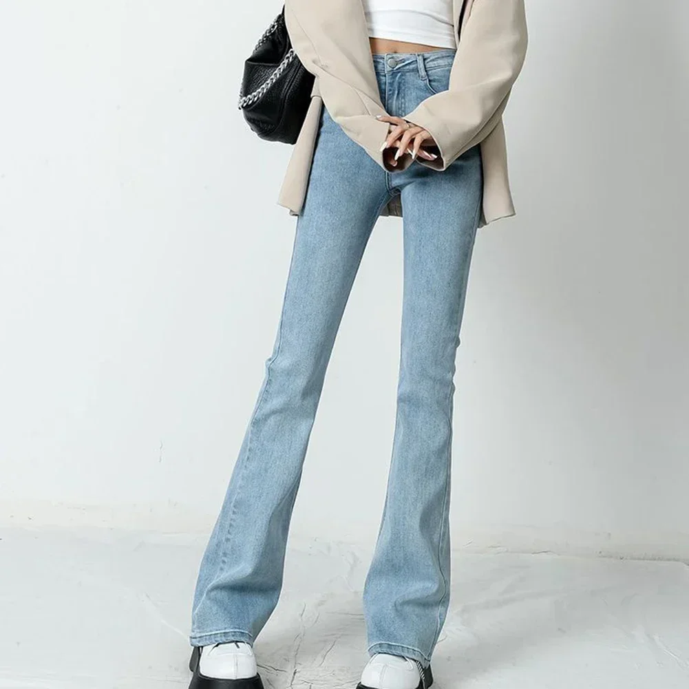 

Ladies High Waist Flared Pants Casual Spring Fashion Pants S XL High Waist Trousers Slightly Elastic Solid Pattern