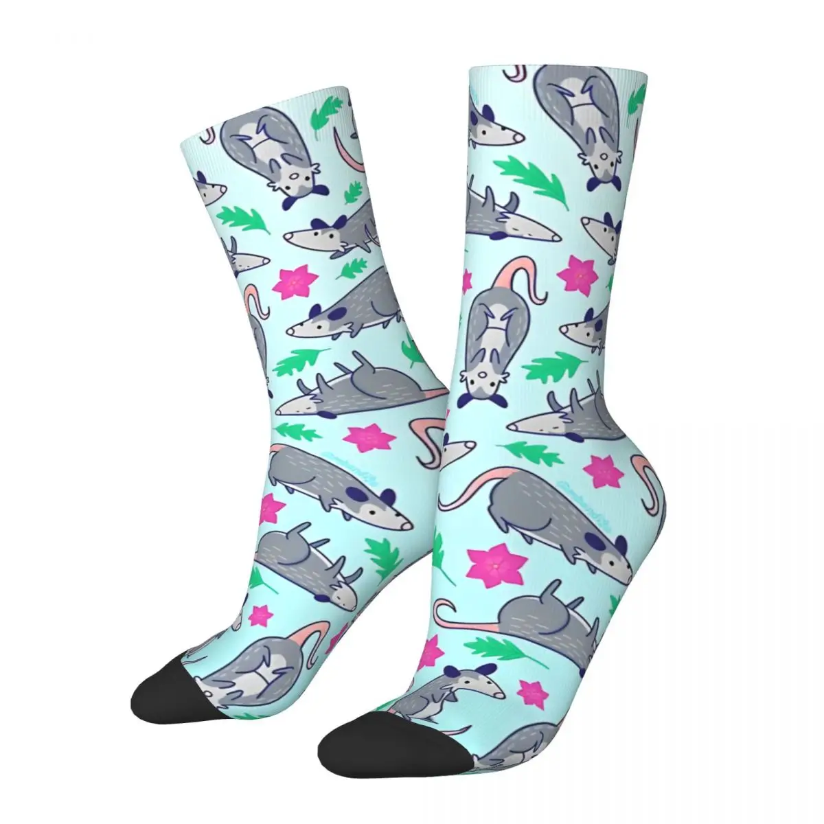 Calzini a compressione da uomo modello Opossum Vintage Unisex modello Harajuku stampato novità Crew Sock