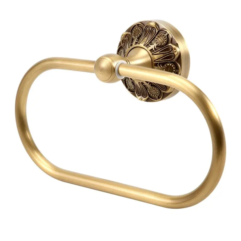 A74E-Antique Towel Ring Vintage Brass Luxury Bronze Bathroom Bath Towel Holders Wall Mounted Towel Hanger For Bath Accessory
