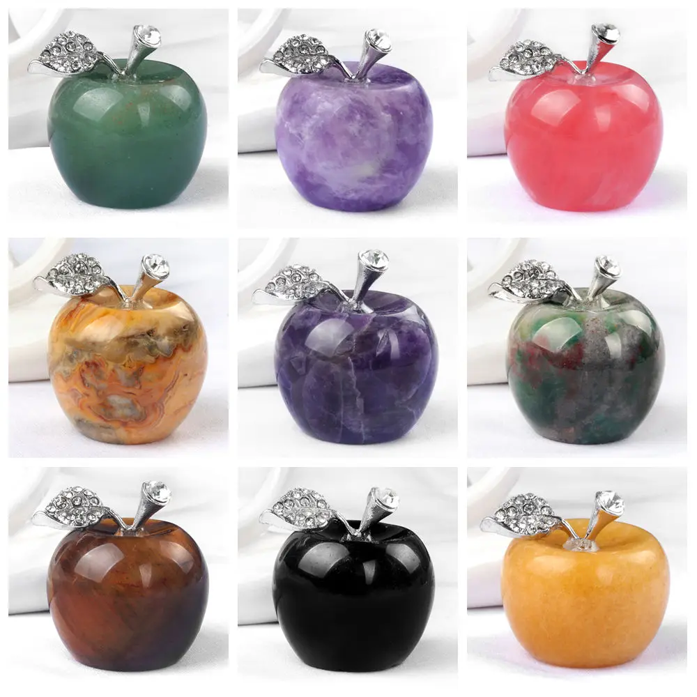 30MM Apple Statue Wholesale Christmas Home Decor Natural Stone Healing Crystal Amethyst Quartz Statue Carving Gift For Her