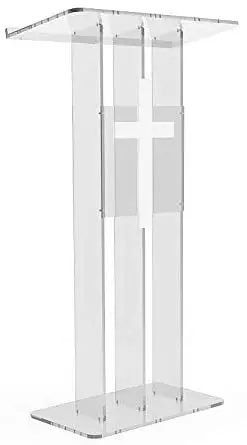 Easy Assembly Lectern Clear Church Pulpit With Christian Church Cross Trinity Style Transparent Acrylic Podium