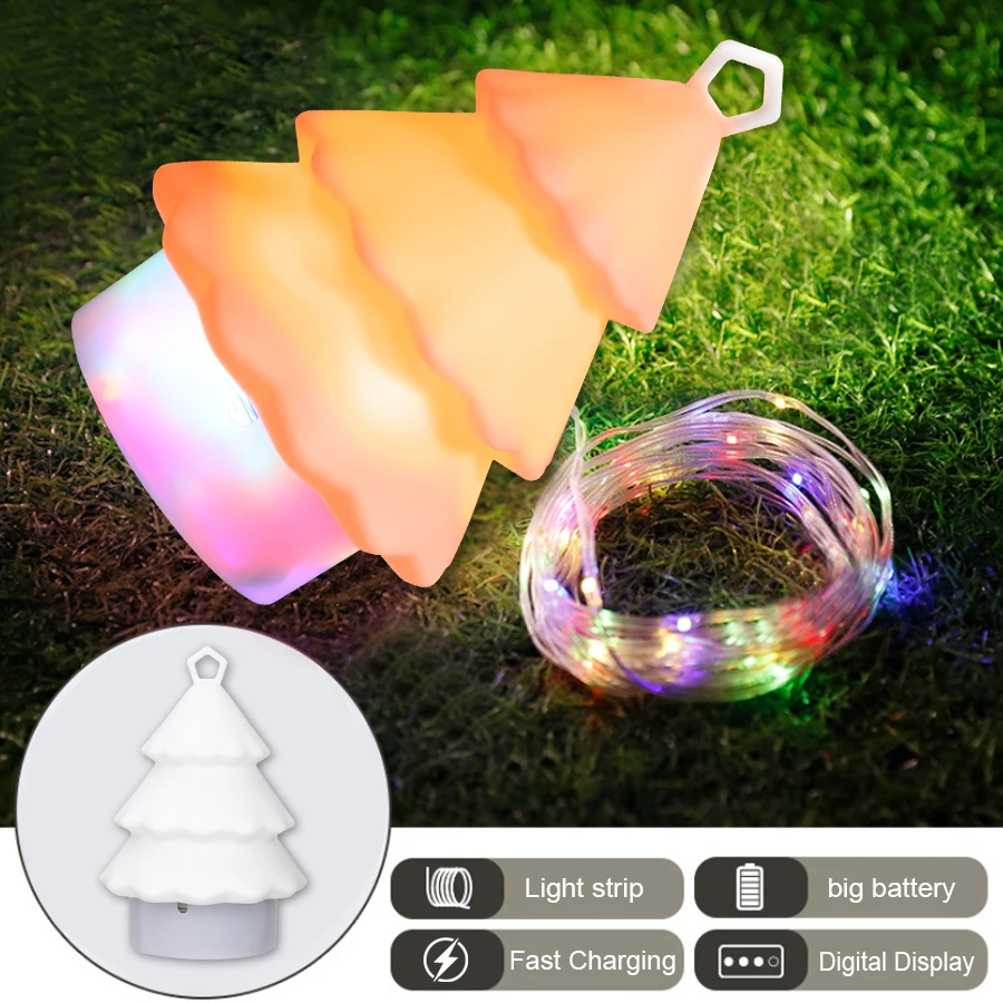 1800mah LED شجرة عيد الميلاد مصباح سيليكون النوم مصباح مضاءة مع 10 متر تخزين سلسلة ضوء USB قابلة للشحن مع هوك للأطفال