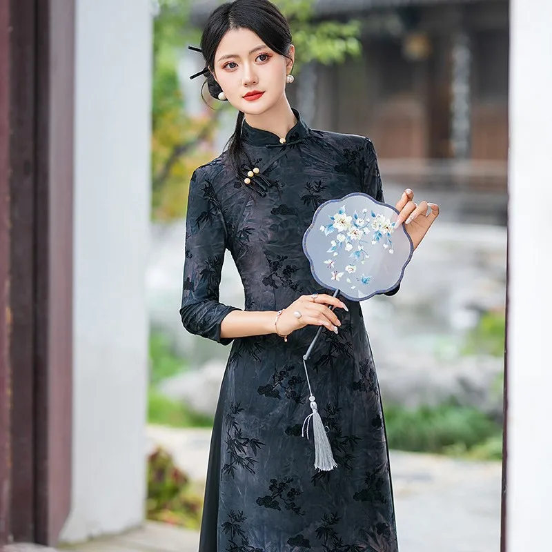 

Yourqipao 2025 Autumn and Winter Chinese Style Cheongsam Retro Qipao Women's Daily Evening Dress for Women