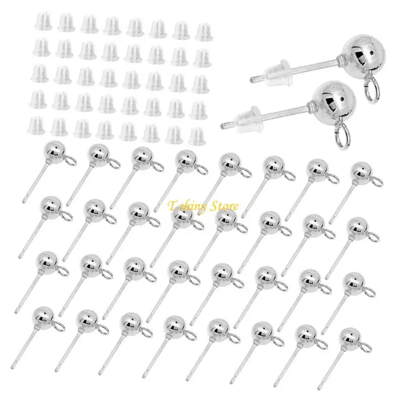 N58F 1 Set Closed-Ring Earring Post Blanks with Plastic Backs for DIY Connecting Tassels, Beads, and Earring Chains for Crafts