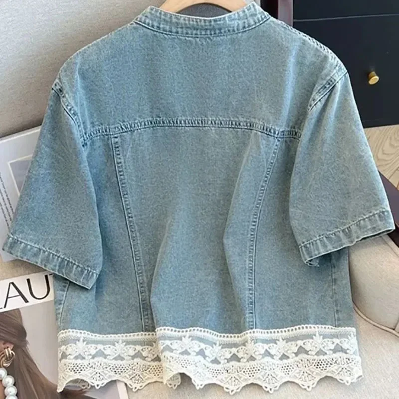 

Джинсовая куртка из сращенного кружева, женская новая летняя темпераментная ковбойская куртка, женская модная корейская тонкая верхняя одежда с короткими рукавами, женские топы