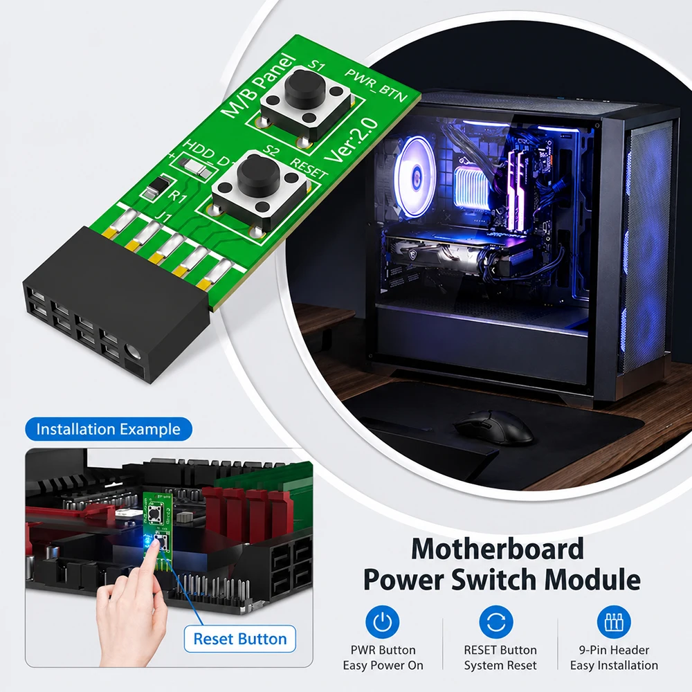10Pin Mainboard Switching Tester Switching Board Adapter With Resets Button Accessory For DIY Computer Accessories Assembly Tool