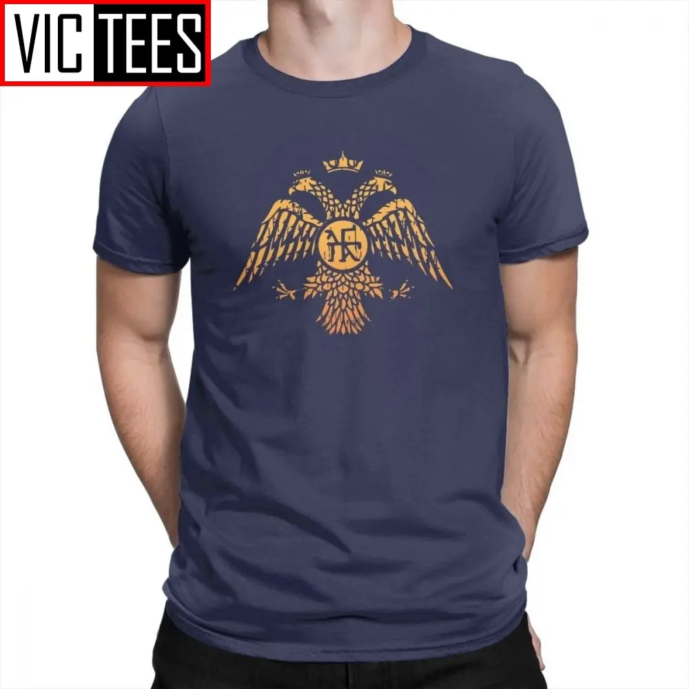 SPQR Byzantine Eagle Symbol Flag T Shirt Vintage Men\'s Casual Tees 100% Cotton Round Neck T-Shirt