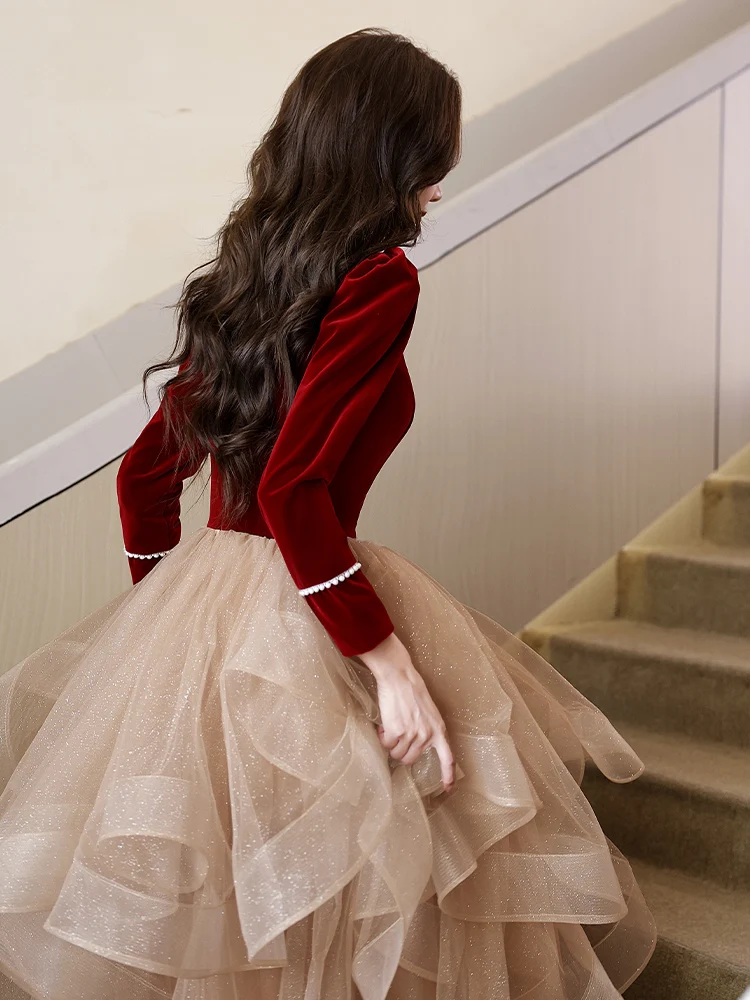 

Ele Long Sve Wedding Dr Slimming Fairy T Wedding Gown for Brides Korean Sle mid Waist Puffy Skirt for Parties