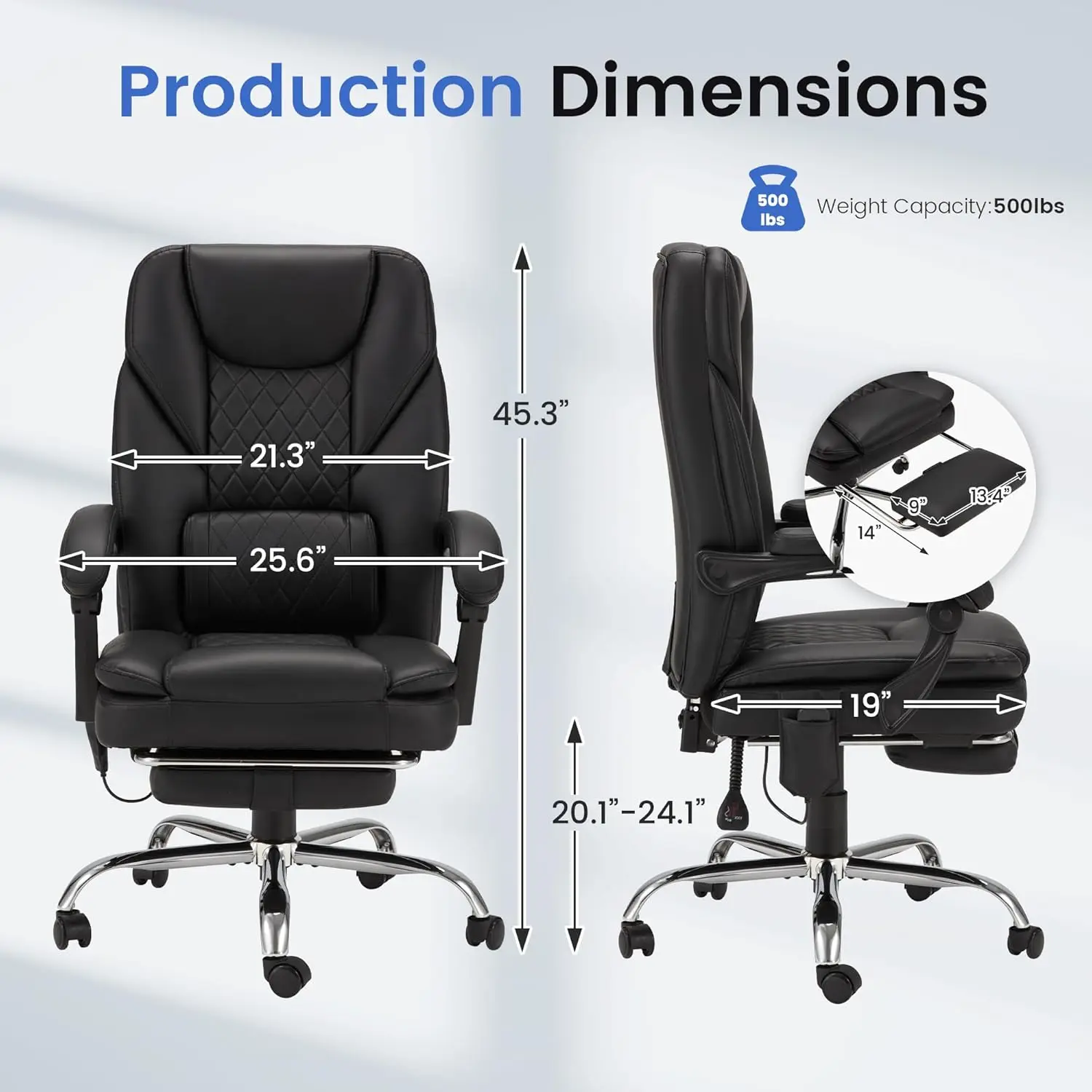 6-Point Massage Office Chair,Heated Executive Chair,Ergonomic Home Office Desk Chair with Foot Rest Retractable Height