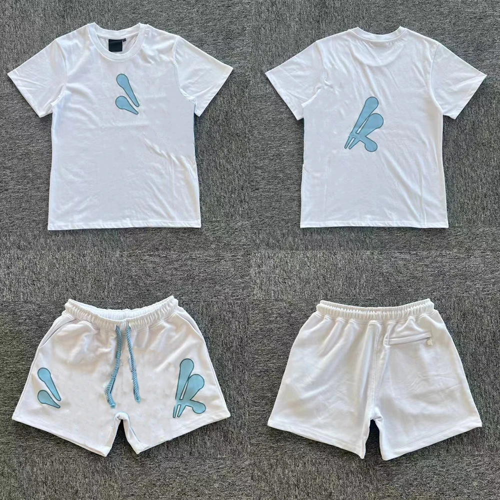 

Unisex Short Set Tracksuit Jogging Streetwear T-Shirt and Trousers Spring Clothing Men's Summer White and Blue Printed Set