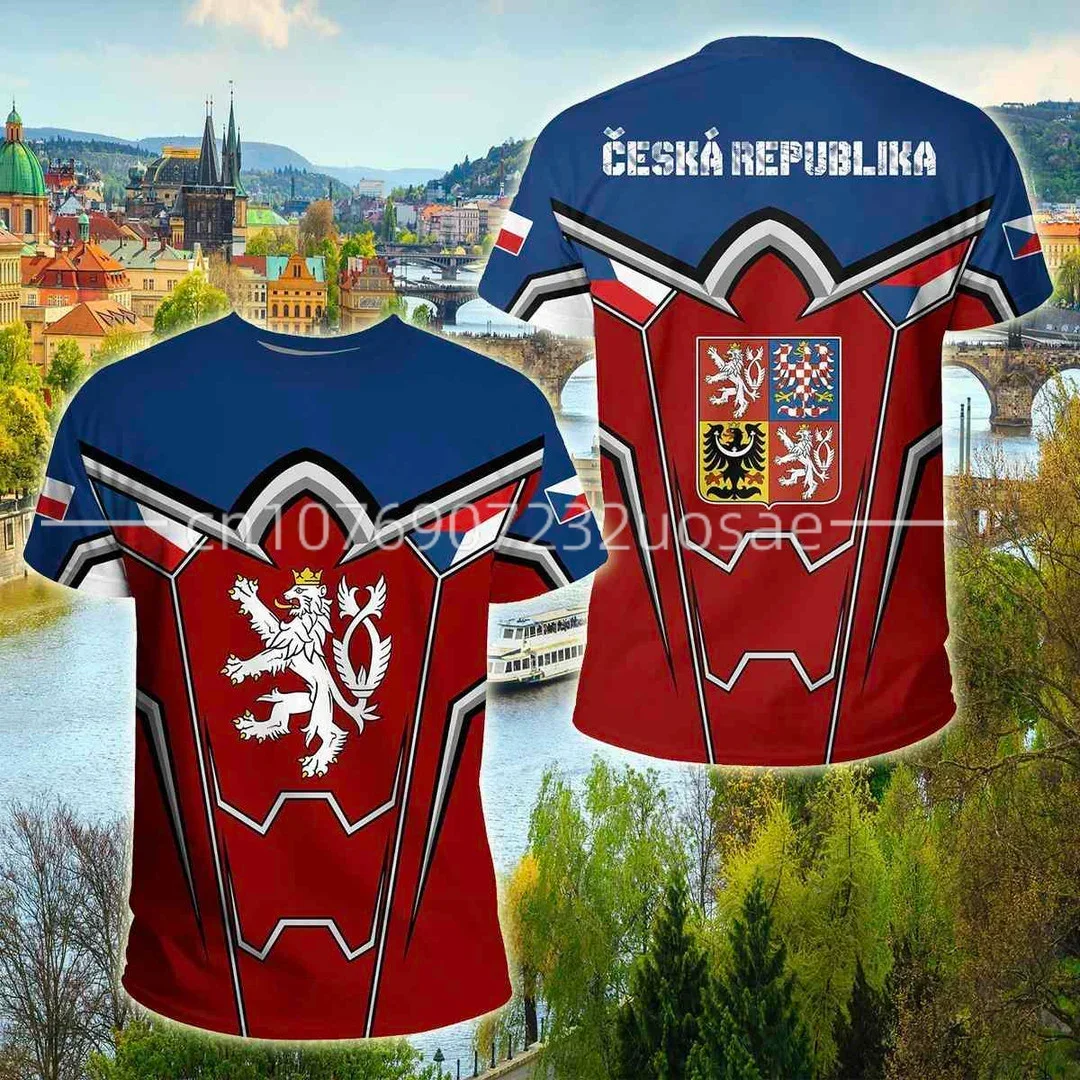 Czech Republic Flag 3D t-Shirt Coat Of Arms Of Czech Republic T-shirt Custom Flag T-Shirt Casual Oversized Short Sleeve Tops