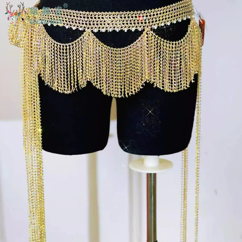 

Новый пояс для танца живота для женщин, поясная цепочка с кисточками и бриллиантами, аксессуары для соревнований по восточному танцам для взрослых