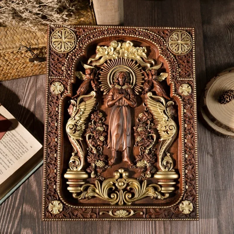Vintage Jesus Christ Icon of Ascension Wooden Jesus and Lion Home Living Statue