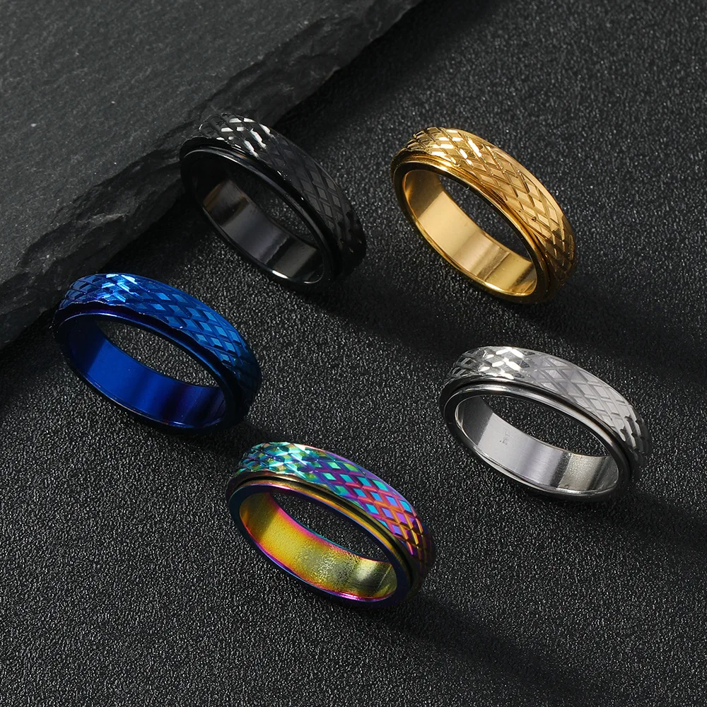 

Anti Stress Anxiety Mesh Couple Ring For Men Women Rotating Stainless Steel Ring Wedding Ring Jewelry