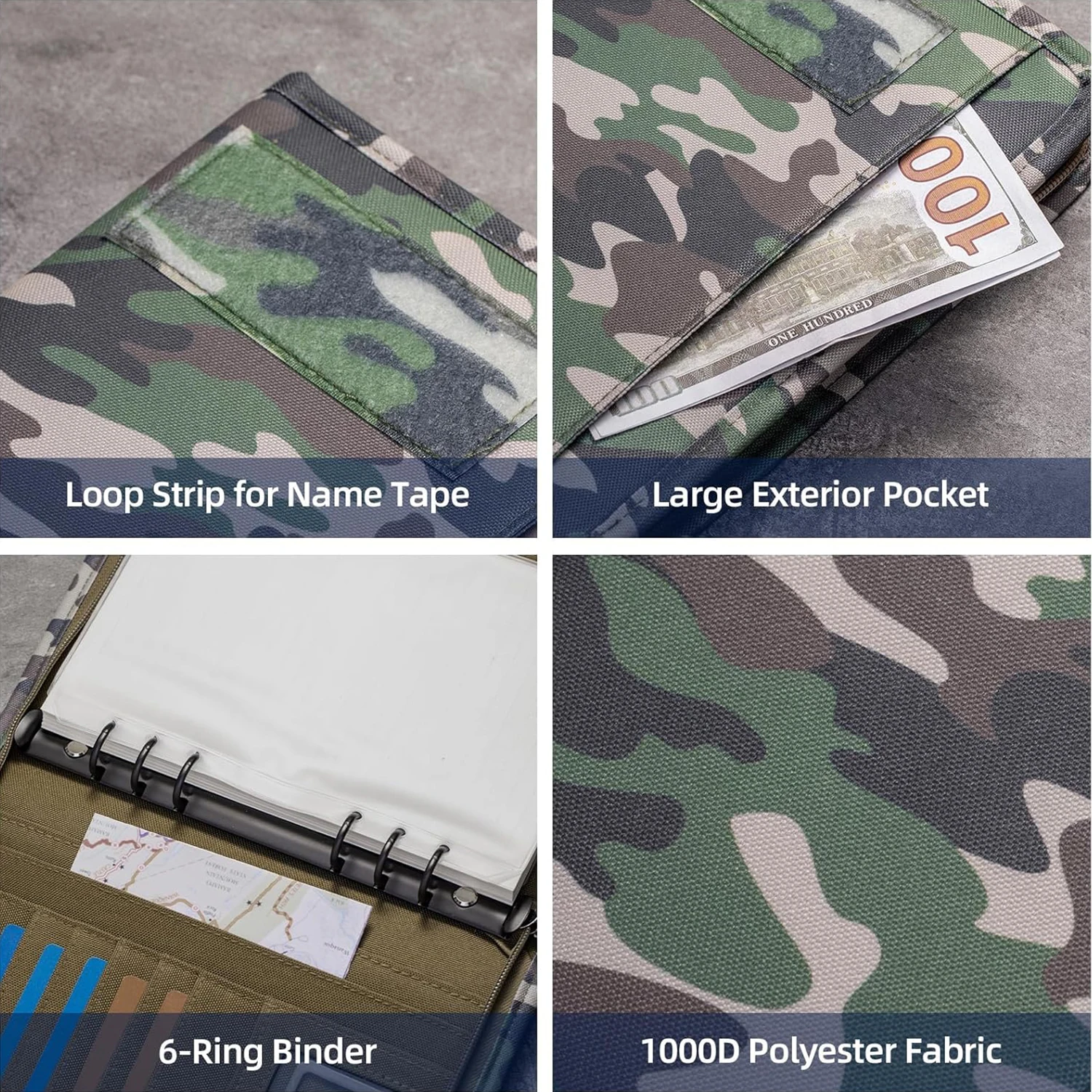 KOSIBATE A6 Tactical Notebook with Zippered Padfolio Ring Binder Loose-Leaf Paper Weatherproof Notepad