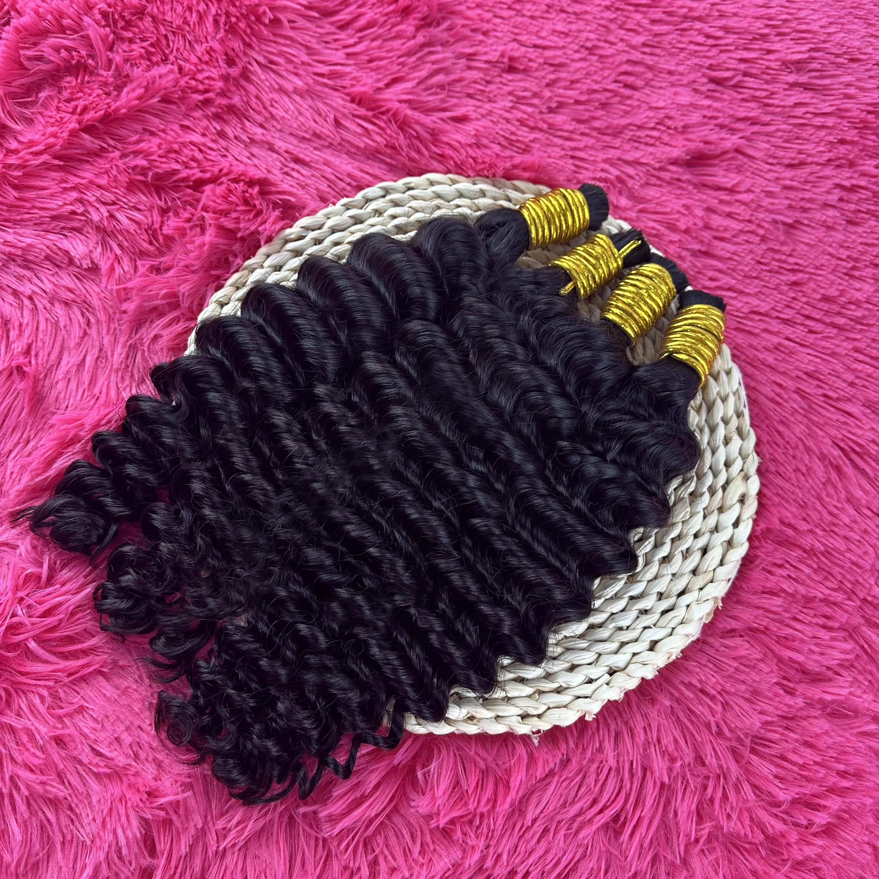 バルク人間編み込み髪 100% 人毛ディープウェーブ未処理なし横糸三つ編み人毛バルクエクステンションブラジルレミー髪