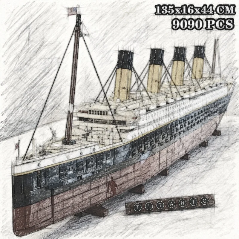 Hot Toys 2026 Popular 9090pcs Classic Movies Unsinkable Giant Ship Large Cruise Boat Ship Steamship Model Birthday Ornament Gift
