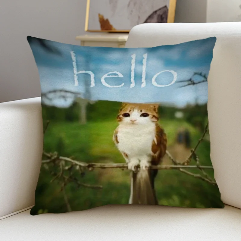 1PC Hello Meowl Fun Pattern Printed Square Pillow Cover, Pillow Insert Not Included, Ideal for Living Room Bedroom Office Dorm C