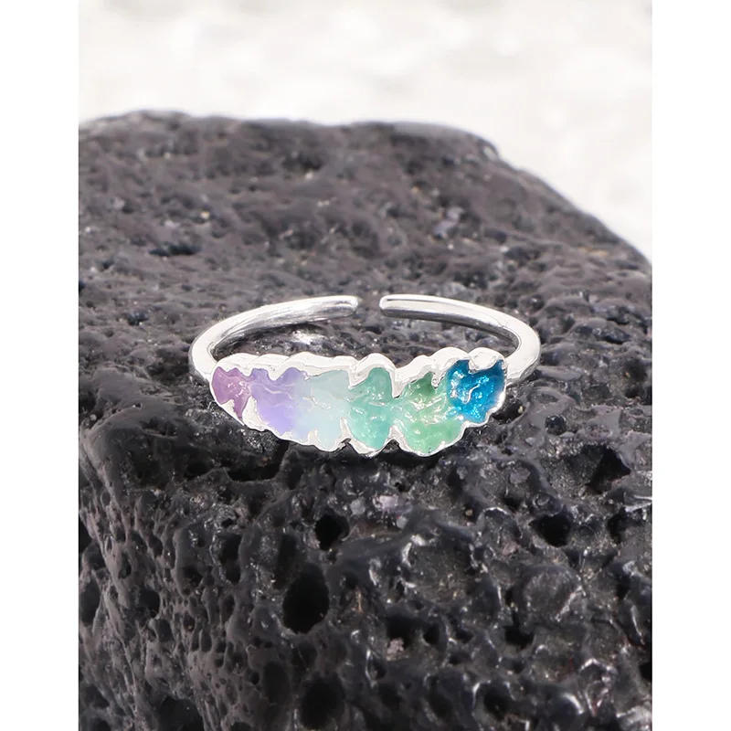 F.I.N.S Original S925 Sterling Silver Opening Ring Irregular Rainbow Candy Color Gradient Drip Glue Adjustable Finger Fine Jewel