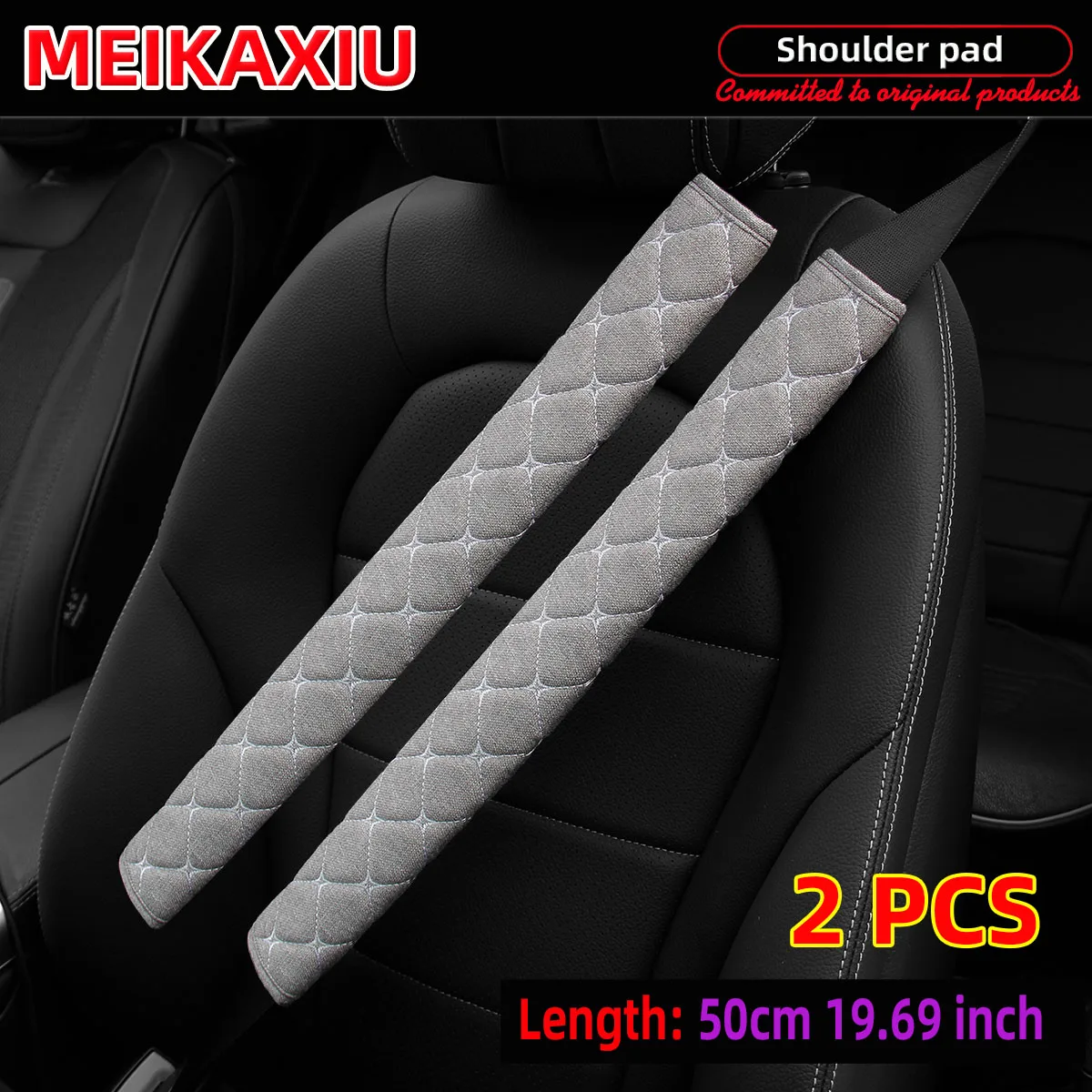 2 Stück, 50 cm, 19,69 Zoll, atmungsaktives Kunstleinen-Mesh-Stoffleder, mehrere Auto-Schulterschützer, Sicherheitsgurt-Dekorationen – Detail 5