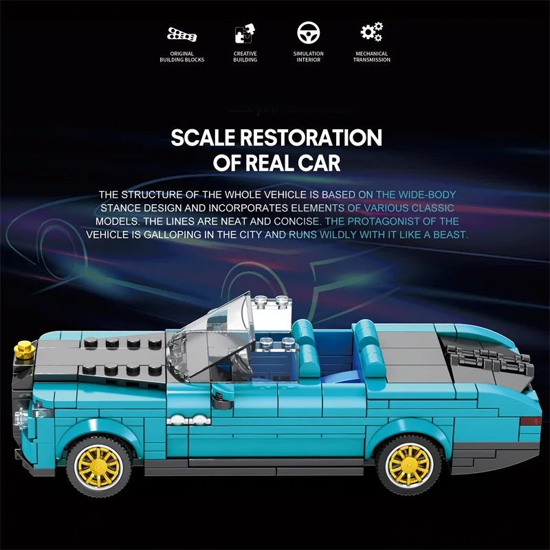 417PCS Retro Luxury Cars Model Building Blocks 1:24 Scale City Convertible Vehicle Car Model Bricks Kids DIY Toys Idea Gifts image 2