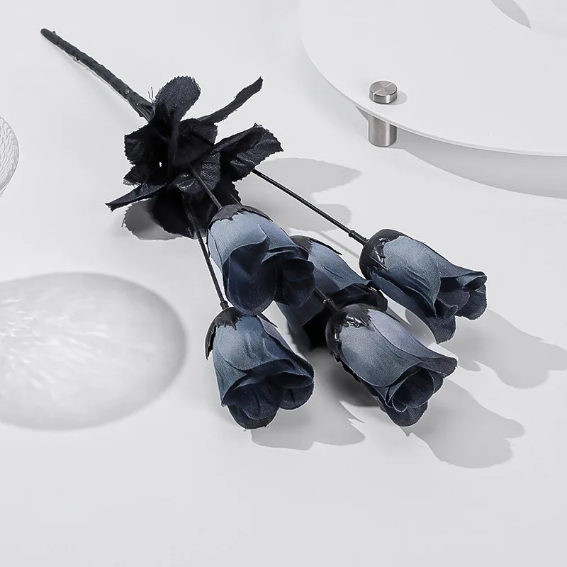 Black Artificial Rose Flower Gothic Style Simulation Flowers Wedding Home Party Fake Flower Decoration DIY Halloween Decor