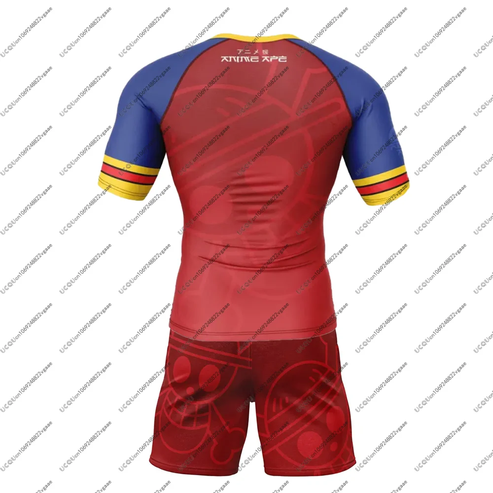 القرد د. لوفي قبعة القش قطعة واحدة ملابس رياضية الرجال الفتيان تي شيرت السراويل السراويل طفح الحرس تي شيرت السراويل البرازيلي جيو جيتسو الصالة الرياضية