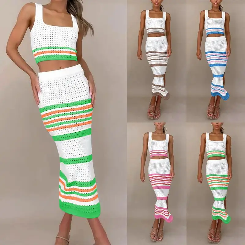 Faionable ort Set gonna gilet a righe color sangue Set pantaloni casual da donna Set tessuto PVC a vita media bassa per persone di mezza età...