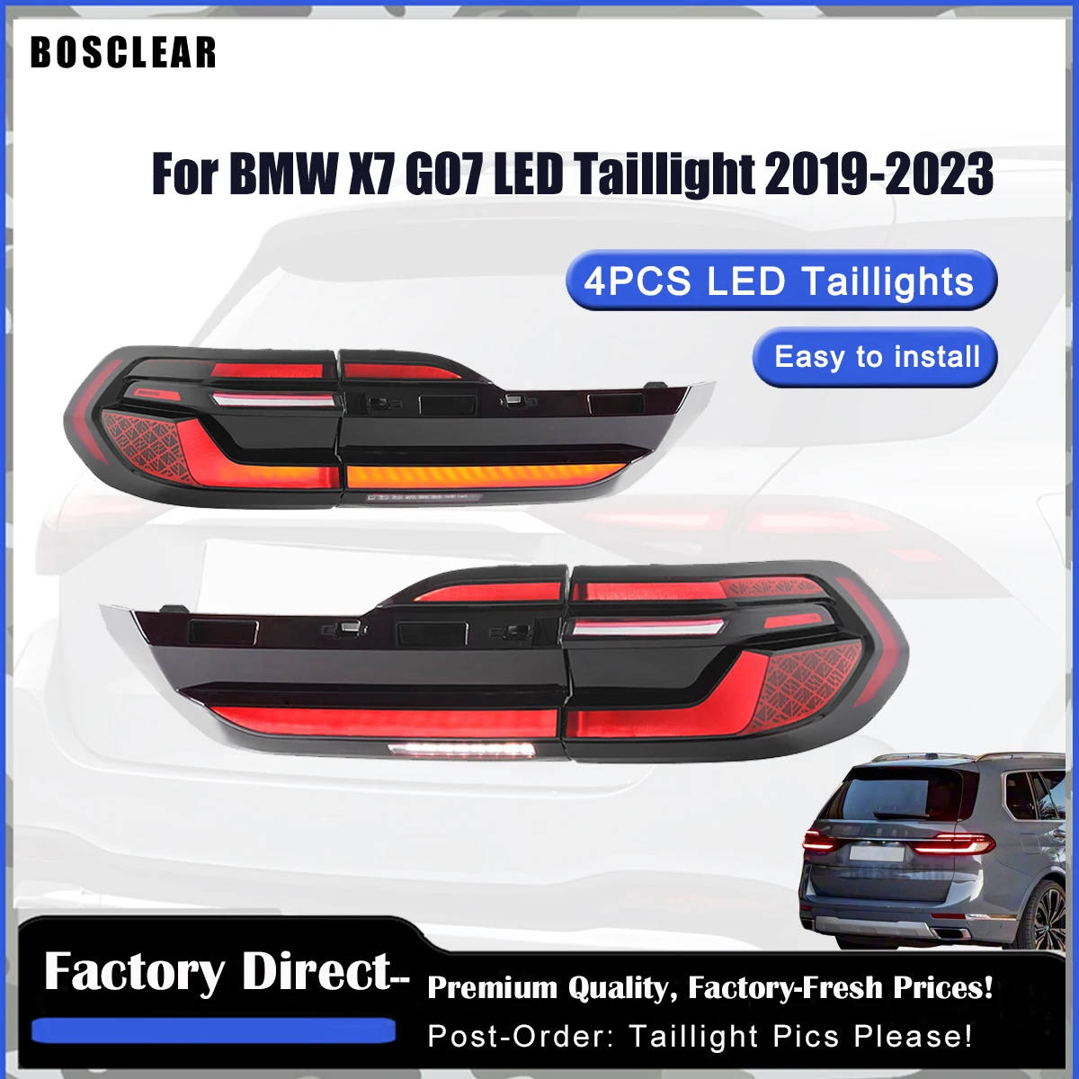 

4PCS LED Taillights Assembly For BMW X7 G07 2019 2020 2021 2022 2023 2024 Taillamps Rear Lamps Brake Turn Signal Tailgate Lights