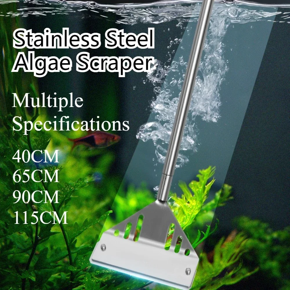 Rascador de algas para acuario de acero inoxidable, raspador de eliminación de algas para pecera de vidrio, herramienta de limpieza de acuario gratis, 10 hojas de 40/65/95/105cm