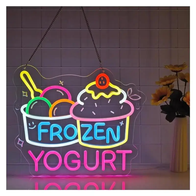 Frozen Yogurt Neon Sign LED Light Dimmable For Grocery Store Supermarket Farmers Markets Ice Cream Shop Hanging Decor view 6