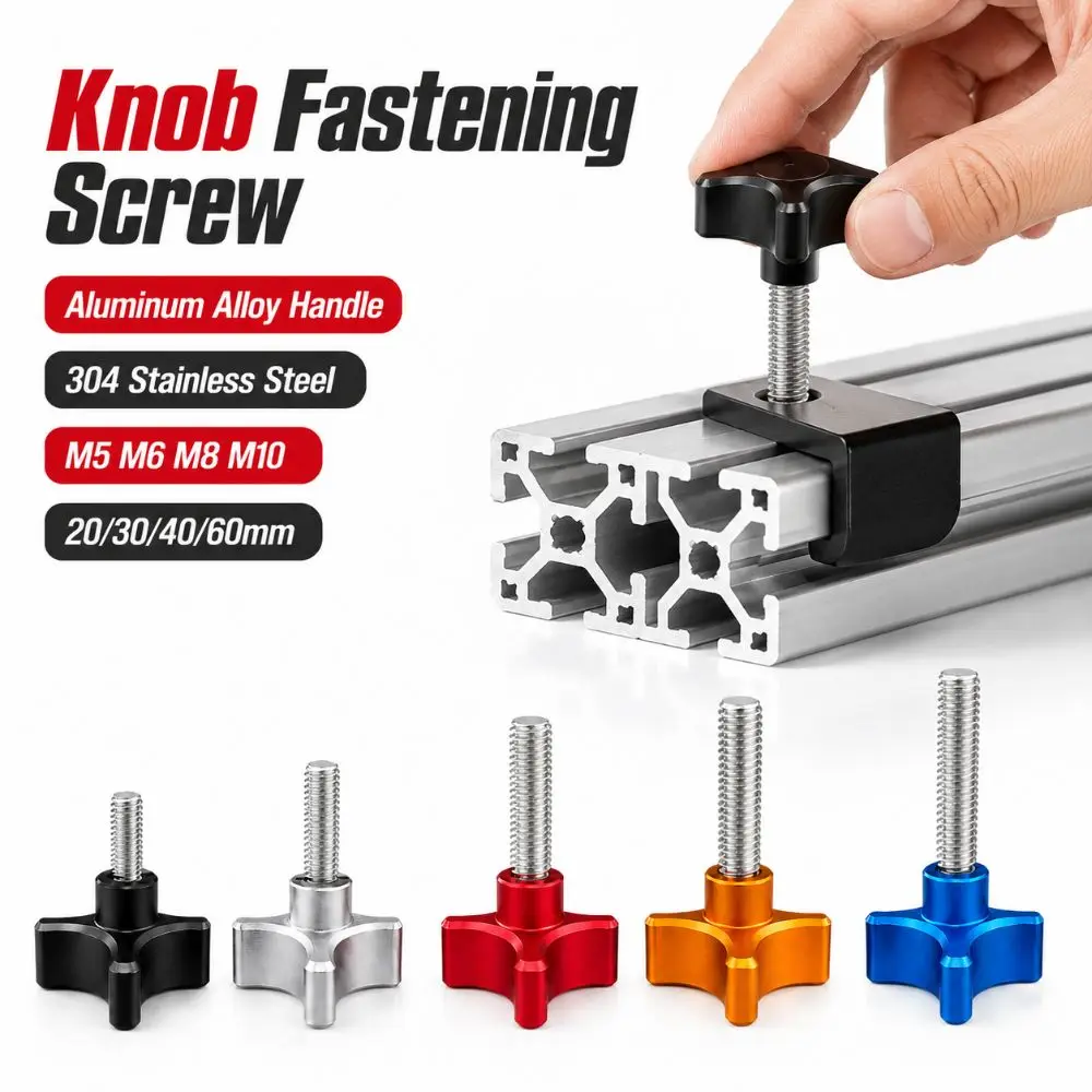 Aluminum Alloy Handle Plum Blossom Bolt M5 M6 M8 M10 20/30/40/60mm Knob Fastening Screw Stainless Steel Thread Durable