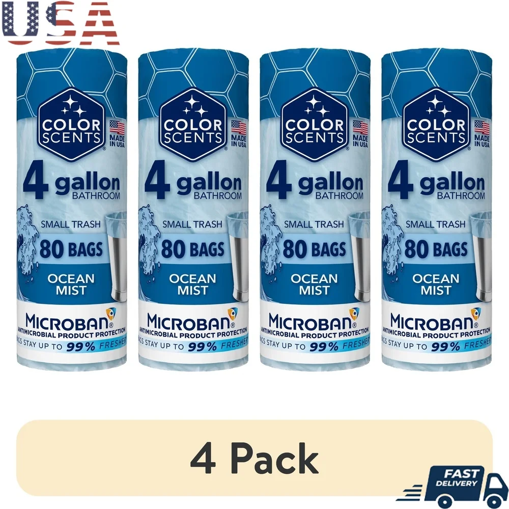 

Мешки для мусора с поворотным галлоном на 4 галлона, ароматизированные микробам с океанским туманом, антимикробные, 80 шт., легкие дозирующие мешки для домашних мусора